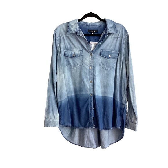 New Joh Chambray Tencel Denim Ombre Button Up Shirt Size Medium - Picture 1 of 11
